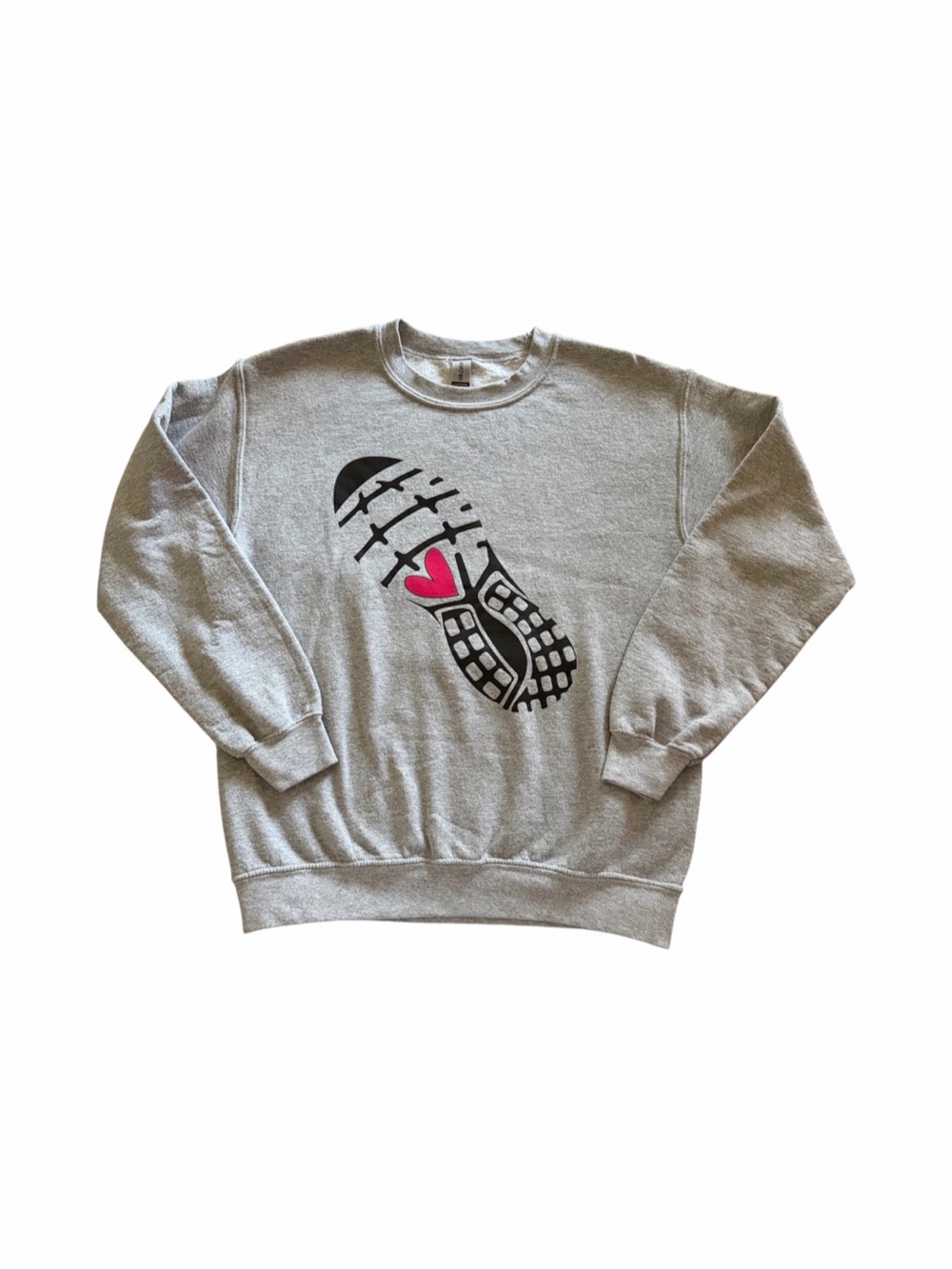 Gray Crewneck Sweatshirt with Pink Heart Sneaker Print-size small
